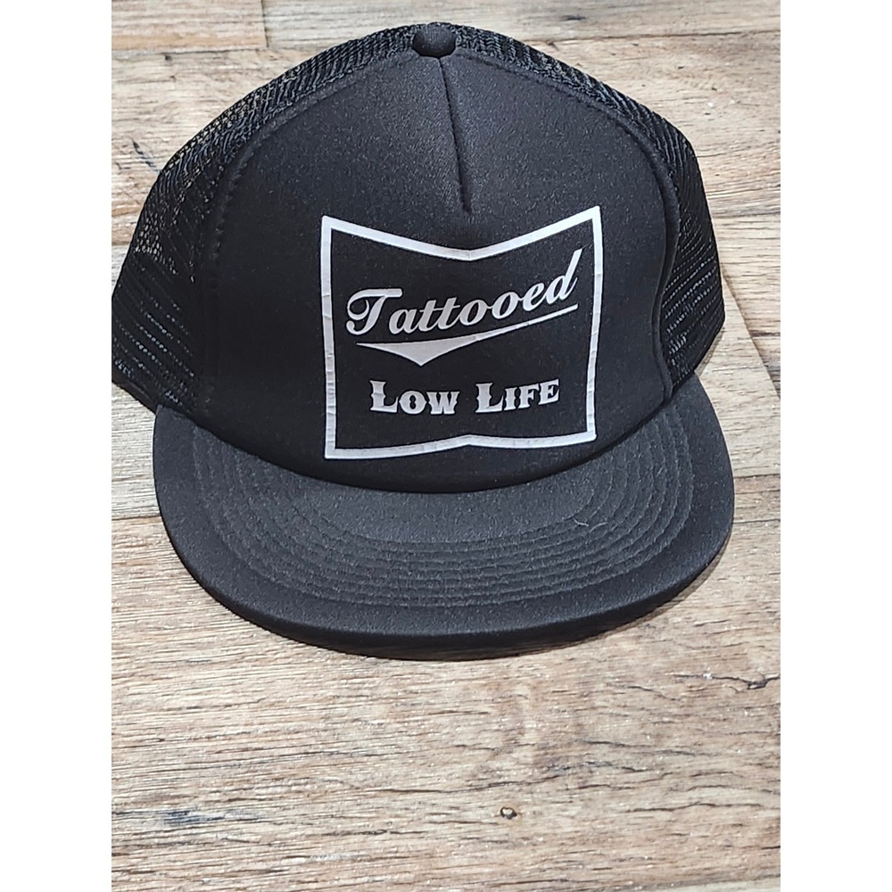Tattooed Low Life Trucker Hat Mens Black Mesh Snapback Cap Flat Bill Graphic